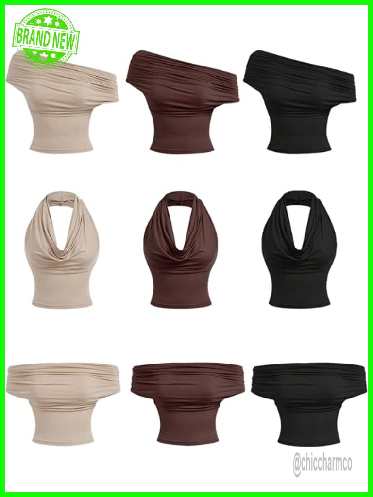 3 Pack Off The Shoulder Halter Crop Tank Top Multi Way Going Out Tops